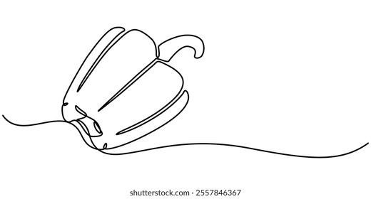 Bell pepper in continuous line art drawing style. Black linear sketch isolated on white background. Vector illustration, Capsicum continuous one line art drawing of vector illustration, Continuous one