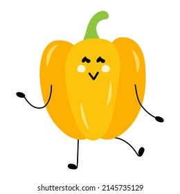 Bell pimienta lindo y gracioso personaje vegetal. Dibujo manual de caricatura kawaii icono de ilustración del personaje. Concepto de carácter vegetal paprika. Ilustración del vector