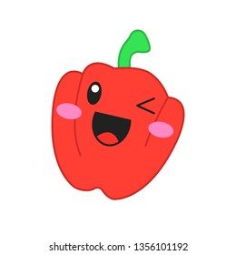 Bell pepper cute kawaii vector character. Happy winking vegetable with smiling face. Laughing capsicum. Funny emoji, emoticon, smile. Isolated cartoon color illustration