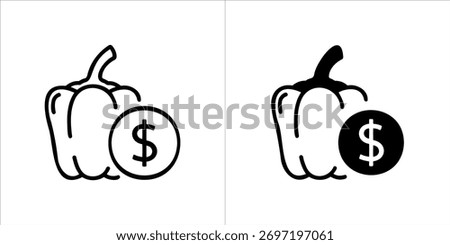 Bell pepper with dollar sign, one in outline and one in black
