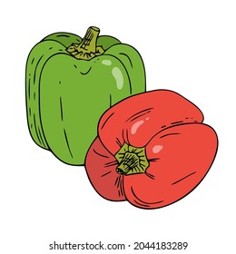 Icono plano de la pimienta agrietada.Esbozo de doodle dibujado a mano.Comida vegetariana, verdura con vitaminas para un estilo de vida saludable, nutrición equilibrada, dieta correcta.Isolated.Vector ilustración.