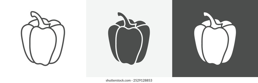 icono de pimiento morrón arte plano en conjunto de contorno