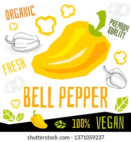 Bell pepper icon label fresh organic vegetable, vegetables nuts herbs spice condiment color graphic design vegan food. Hand drawn vector illustrations.