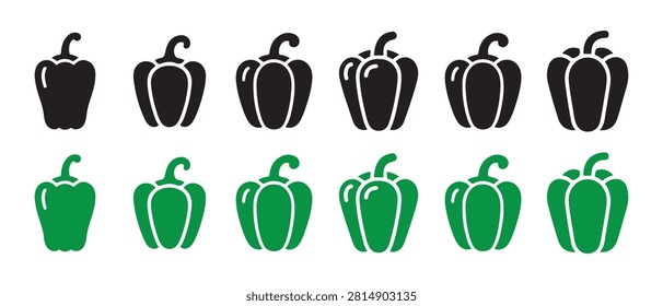 Bell pepper icons set. Vegetable silhouette symbols for healthy food and cooking design.