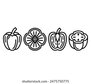 bell pepper icons symbol vector design simple line black white color illustration collections sets