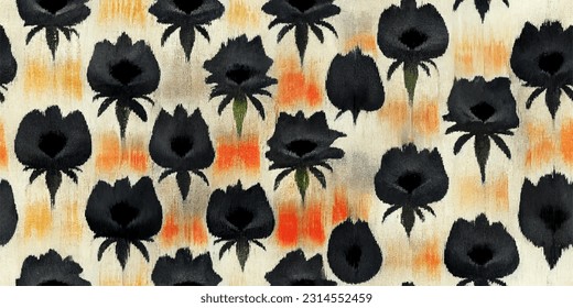 Bell pimienta ikat tríbal boho ata los colores de la mueca flor papel de pared sin costura. Motif étnica hecha a mano bello arte Ikat. Arte de fondo étnico abstracto floral rosa. 