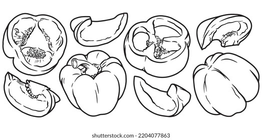pimiento de campanas aislado en la colección de ilustraciones de caricaturas blancas