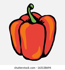 Bell pepper isolated.Simple sketch icon.Doodle,cartoon drawing illustration. Vegetable. Food. White background. Vintage. Retro style - vector