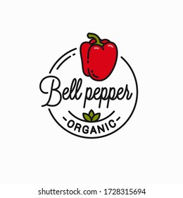 Bell pepper logo. Round linear logo of red pepper on white background