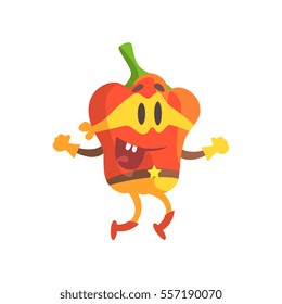 Bell Pepper In Mask And Superhero Costume, Part Of Vegetables In Fantasy Disguises Series Of Cartoon Silly Characters