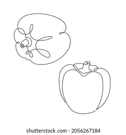 Bell pepper one-line art,stylized continuous contour.Hand-drawn drawing outline.Vegetarian food,vegetable with vitamins for healthy lifestyle,balanced nutrition,correct diet.Doodle, sketch,minimalism.