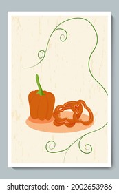 Bell Pepper and Orange Paprika Sliced Rings Poster. Minimalist Vegetables with Pieces and Texture Background.
