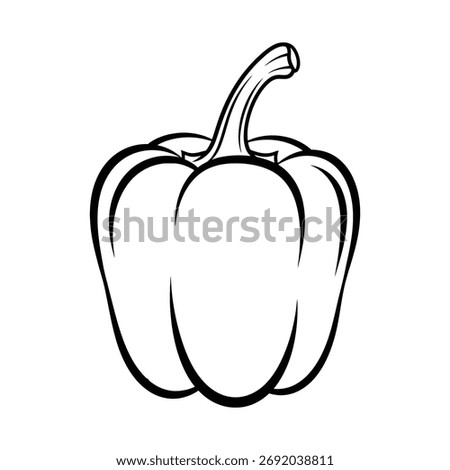 Bell Pepper Outline Doodle Vector. Hand-Drawn Capsicum Line Art for Coloring Book.