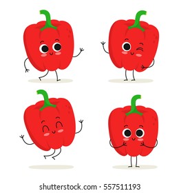 Bell pepper. Paprika. Cute vegetable vector character set isolated on white