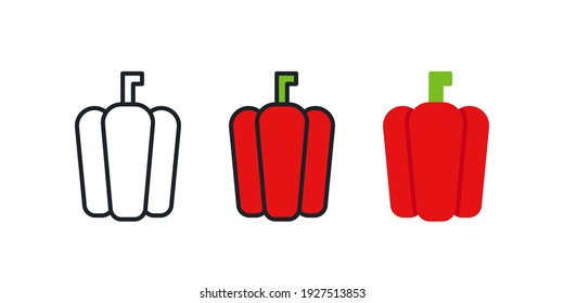 Bell pepper, paprika icon. Linear color icon, contour, shape, outline isolated on white. Thin line. Modern design. Vector set. Illustrations of vegetables.