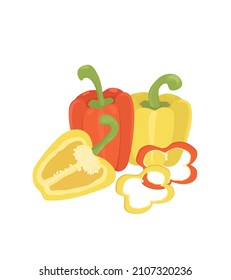 Glockenpfeffer. rote und gelbe Paprika auf weißem Hintergrund. Illustration im realistischen Stil gezeichnet in Vektorgrafik. Gemüse aus ökologischem Landbau.