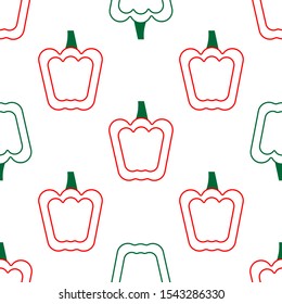 bell pepper seamless pattern outline silhouette red and green