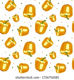 Bell pepper seamless pattern. Vegetable vector illustration. Design for the design of the menu, recipe, flyer, poster, fabric, bedding, tablecloth, wrapping paper