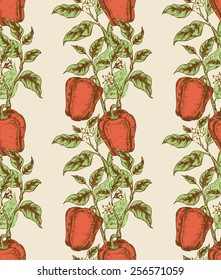 Bell pepper seamless pattern. Vegetable background. Organic design.