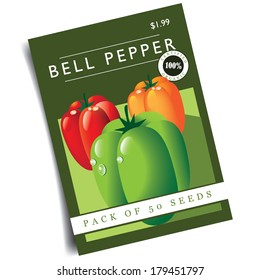 Bell Pepper Seed Packet EPS 10 Vector, Grouped For Easy Editing. No Open Shapes Or Paths.