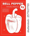 Bell pepper. Set of posters of vegetables in a abstract draw design. Label or poster, price tag. Simple, flat design. Patterns and backgrounds. Perfect for poster, cover, banner.