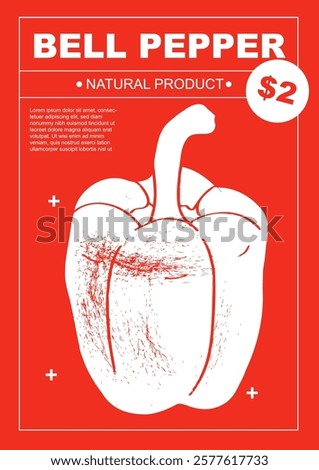 Bell pepper. Set of posters of vegetables in a abstract draw design. Label or poster, price tag. Simple, flat design. Patterns and backgrounds. Perfect for poster, cover, banner.