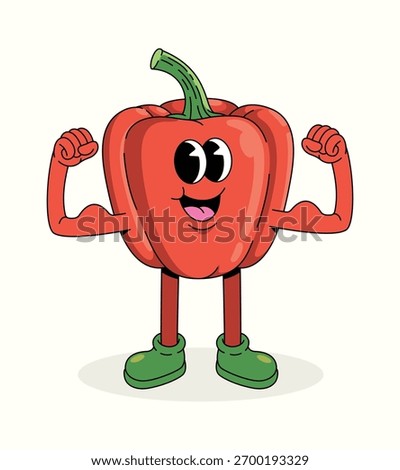 bell pepper strong character groovy cartoon illustration