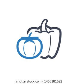 Bell pepper and tomatoes outline icon in blue gray color