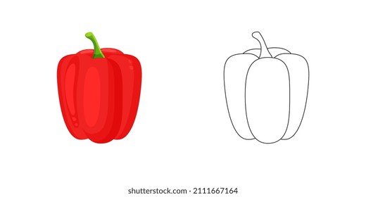 Bell pepper vector illustration cartoon isolated on white background. Cute bell pepper vector cartoon coloring page.
