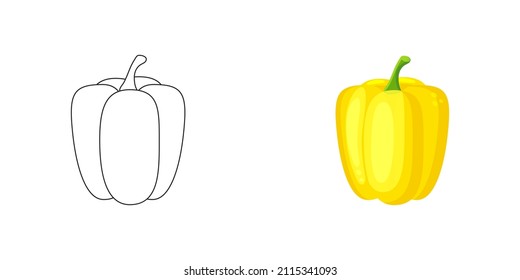 Bell pepper vector illustration cartoon isolated on white background. Cute bell pepper vector cartoon coloring page.