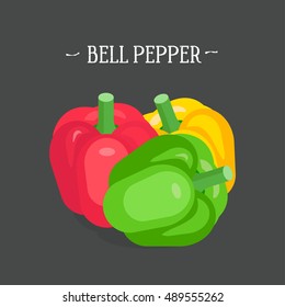 Bell pepper vector illustration. Isometric vegetable on the black background. Two peppers of different colors.