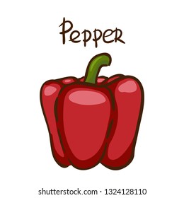 Bell pepper. Vector illustration. Red pepper on white background.Healthy vegetarian food. Ingredient for salad.Decoration for patches, signboards, showcases, menus. Isolated on white background