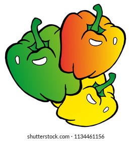 Bell pepper. Vector illustration of a sweet pepper. Hand drawn green, yellow, red pepper.