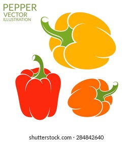 Bell pepper vector. Natural food. Bright peppers on white background