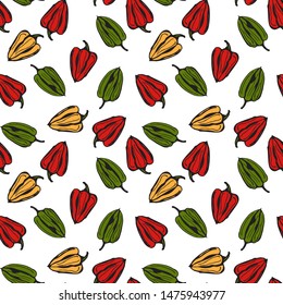 Bell pepper vector seamless pattern. Colorful pepper on white background