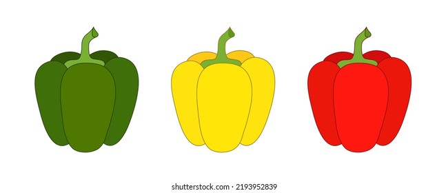 Bell pepper vector. A set of three colorful Bell pepper  - red, yellow and green.