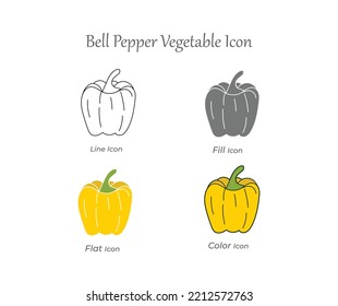 Bell Pepper Gemüselinie, Füllung, Flach- und Farbsymbol und frische, natürliche, organische, gesunde, vegetarische Lebensmittel Vektorgrafik-Set Illustration