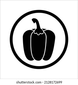 Bell, pepper, vegetables icon. Rounded black vector design.