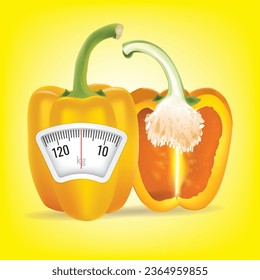Bell pepper with a weight scale. Diet concept. Vector.