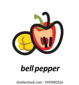 Bell peppers with black bold line silhouette. Collection of different color bell pepper. Vector illustration icon.