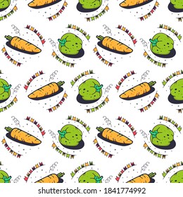 Bell peppers and carrots. Seamless pattern on a white background. Cute vector illustration.