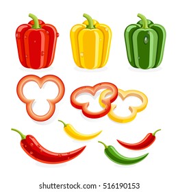 Bell peppers and Chilli. Vector Illustrations.