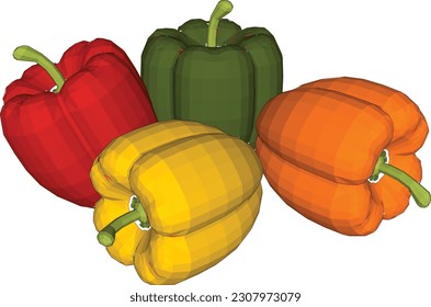 Campana pimientos. Colección de pimiento de diferentes colores. Ilustración vectorial.