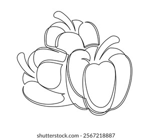 Bell peppers line isolated on white background. Simple silhouette of vegetables. Hand drawn bell peppers outline. Vector illustration