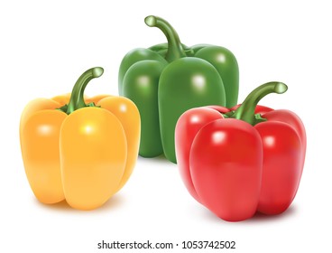 Bell peppers set isolated on white background. vector realistric illustration. 3D model.