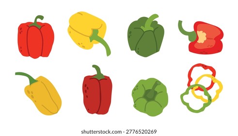 Bell peppers set. Simple flat design graphic for educational materials, menus, or food packaging