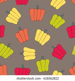 Bell peppers. Stylized vector seamless pattern for design of surfaces, textiles, kitchen tools, wallpapers, tiles, packaging