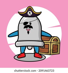 Bell pirate character with hat and beside treasure box cute style design t-shirt, sticker logo element