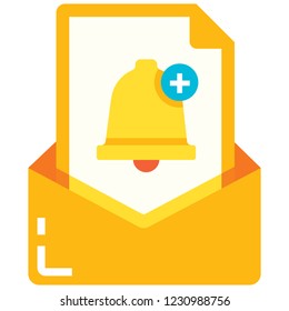 Bell with plus icon in mail paper vector illustration in flat color design
