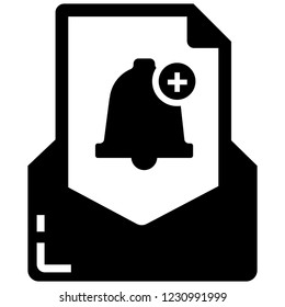 Bell with plus icon in mail paper vector illustration in solid color design
